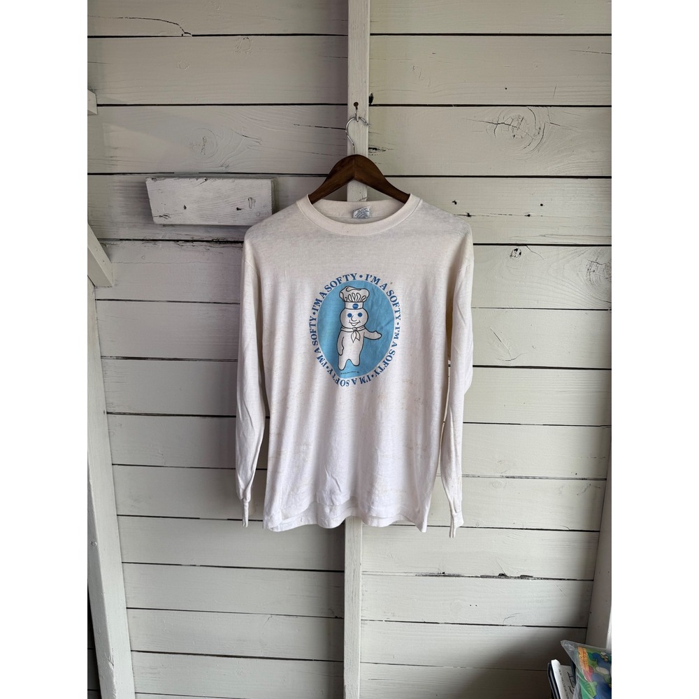 Vintage 1986 Pillsbury Doughboy Long Sleeve Shirt Signal Mega-Tee White Large